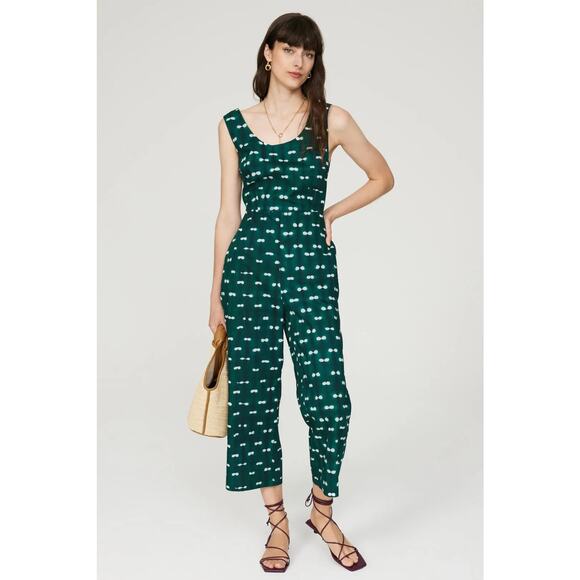 Busayo Collective Pants - Busayo Collective Green & White Tie-Back Sleeveless Cropped Jumpsuit – Size 6
